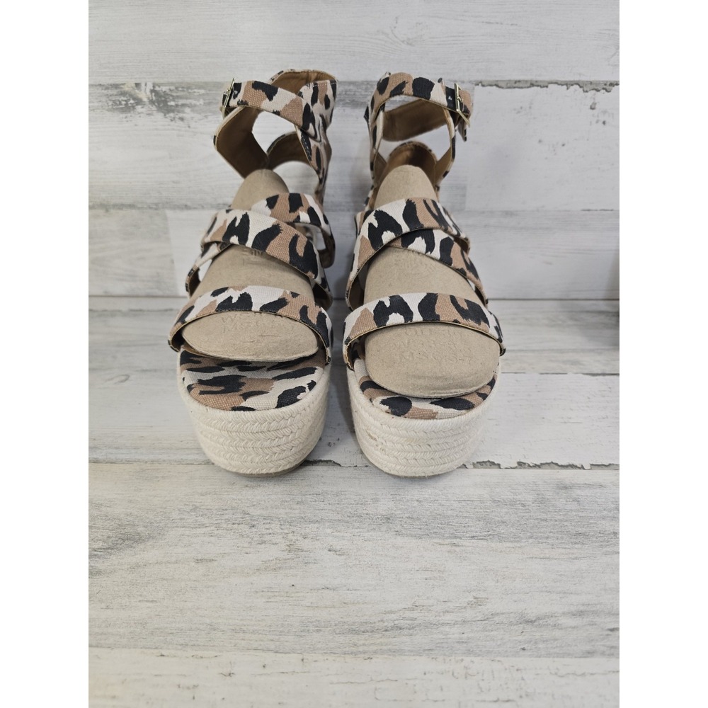 Qupid Women's Size 9 Leopard Print Platform Espadrille Wedge Sandals Multi-Strap